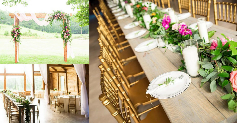 Photos of wedding tables and archway 